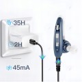 Mini aparat słuchowy BTE w kolorze niebieskim z akumulatorem i redukcją szumów. W zestawie: kabel USB, ładowarka, 4 zatyczki, pudełko, instrukcja. 35h pracy, regulacja głośności, nowoczesny chip.