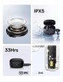 Słuchawki Baseus E19 czarne z Bluetooth 5.3, mikrofonami ENC i IPX5. Zestaw: etui, kabel USB-C, gumki i instrukcja. Do muzyki, rozmów, sportu. 33h pracy z etui, 12 mm przetworniki, sterowanie dotykowe.