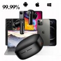 Słuchawki Baseus E19 czarne z Bluetooth 5.3, mikrofonami ENC i IPX5. Zestaw: etui, kabel USB-C, gumki i instrukcja. Do muzyki, rozmów, sportu. 33h pracy z etui, 12 mm przetworniki, sterowanie dotykowe.
