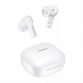 Słuchawki Baseus E19 białe z Bluetooth 5.3, mikrofonami ENC i IPX5. Zestaw: etui ładujące, kabel USB-C, gumki, instrukcja. 33h pracy z etui, mocny bas (12 mm), dotykowe sterowanie, odporność na pot i deszcz.