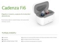 Aparaty słuchowe Cadenza Fi6 z etui ładującym USB-C, końcówkami silikonowymi i akcesoriami. Model bez recepty, redukcja hałasu, 16 kanałów, 140h działania z powerbankiem. Dyskretne i lekkie – tylko 2 g.