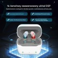 Aparaty słuchowe Cadenza Fi6 z etui ładującym USB-C, końcówkami silikonowymi i akcesoriami. Model bez recepty, redukcja hałasu, 16 kanałów, 140h działania z powerbankiem. Dyskretne i lekkie – tylko 2 g.