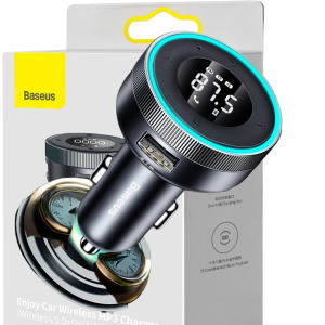 Transmiter FM Baseus CCLH-01 – Bluetooth 5.0, 2x USB, mikrofon, czytnik kart, MP3, czarny